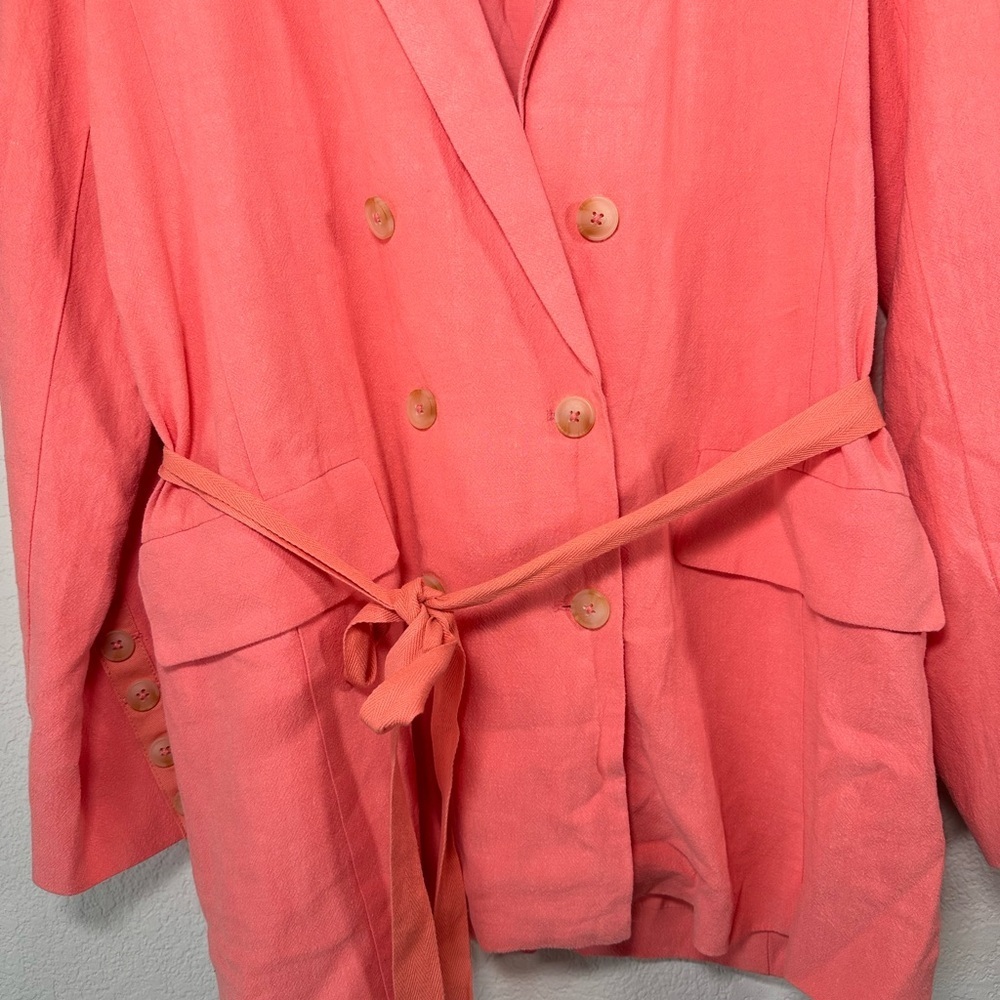 Free People Coral Pink‎ Double Breasted Belted Blazer Jacket Womens Large L - Picture 6 of 8